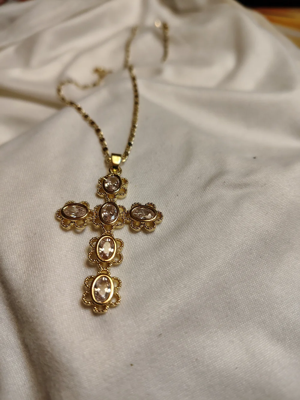 Gemelli Women's Gold Cross Necklace Diamond Embedded With Gold Edging Accents